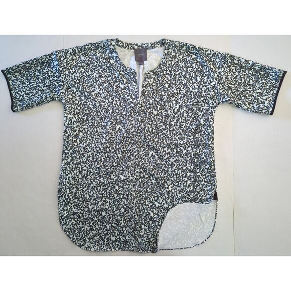 LYSSE New York Gray Black & White V Neck Short Sleeve Oversized Tunic Top Size S - Picture 1 of 7